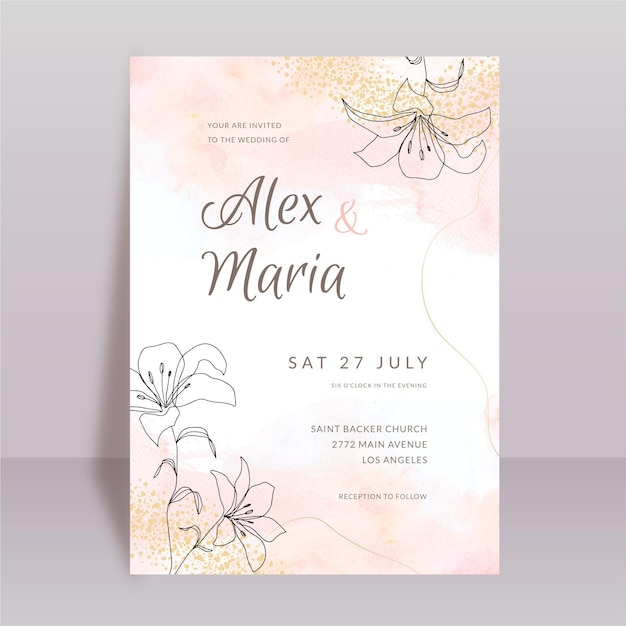 Free vector watercolor hand drawn wedding invitation