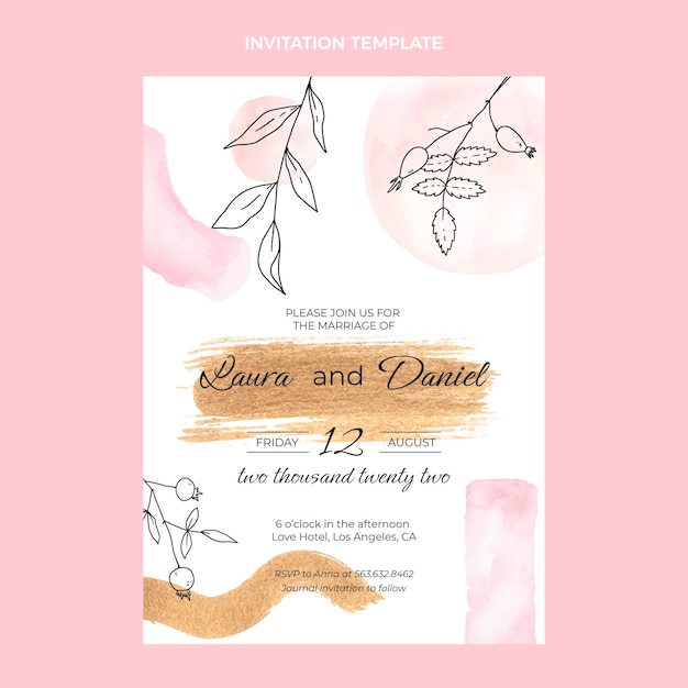 Watercolor hand drawn wedding invitation