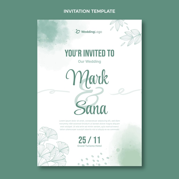 Free vector watercolor hand drawn wedding invitation