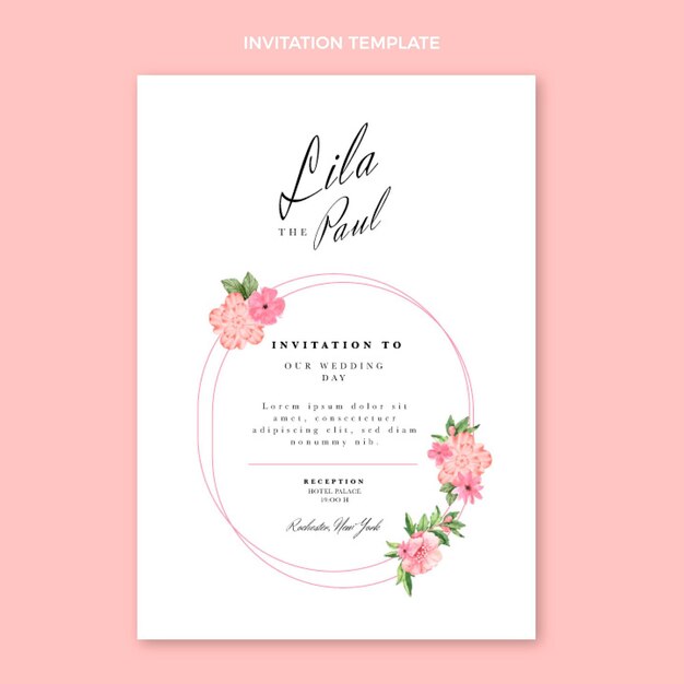 Watercolor hand drawn wedding invitation