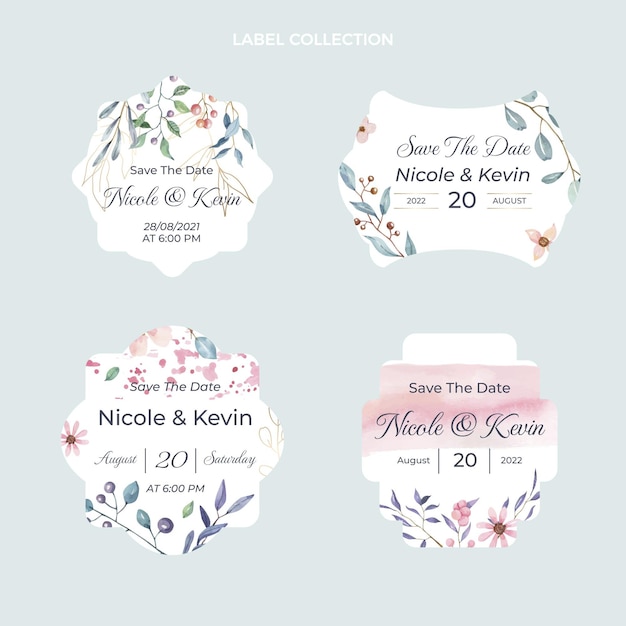 Free vector watercolor hand drawn wedding labels