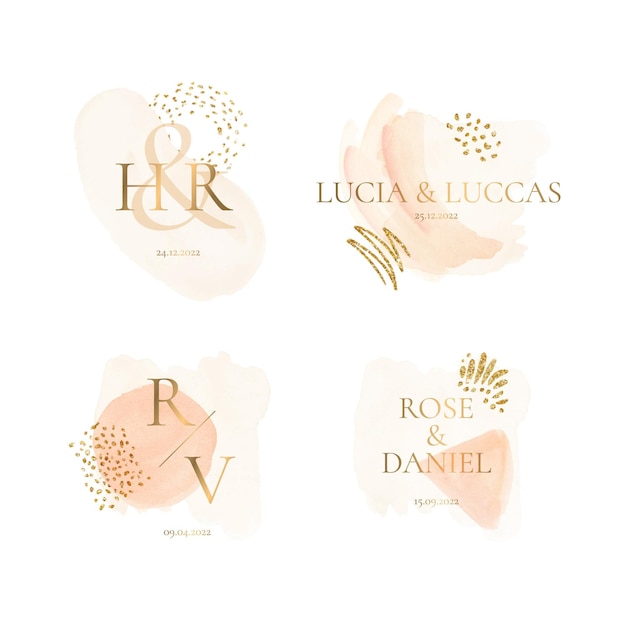 Free vector watercolor hand drawn wedding labels