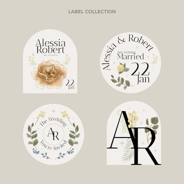 Free vector watercolor hand drawn wedding labels