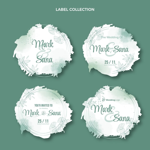 Free vector watercolor hand drawn wedding labels