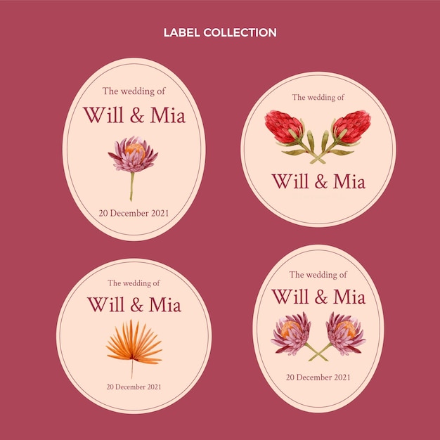 Free vector watercolor hand drawn wedding labels