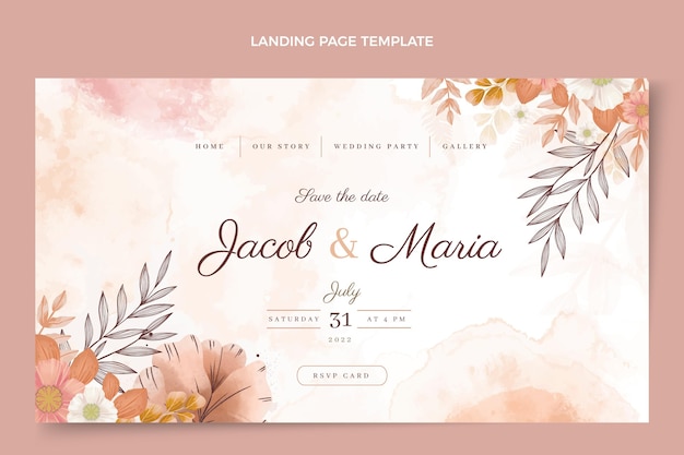 Watercolor hand drawn wedding landing page