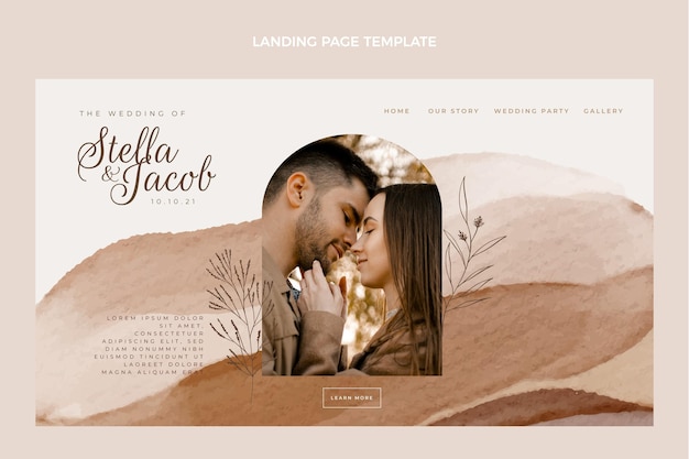 Free vector watercolor hand drawn wedding landing page