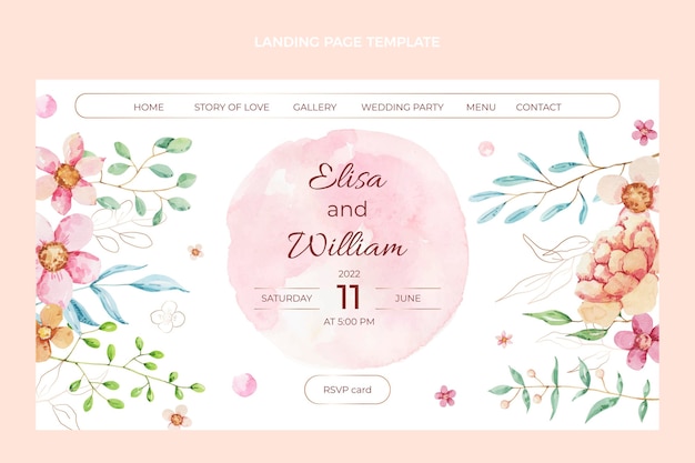 Free vector watercolor hand drawn wedding landing page