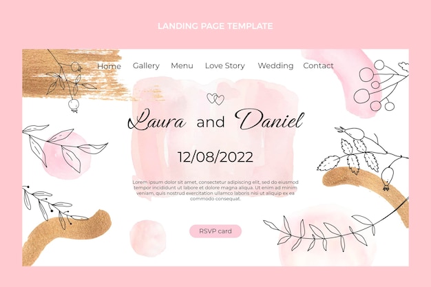 Free vector watercolor hand drawn wedding landing page