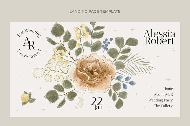 watercolor hand drawn wedding landing page