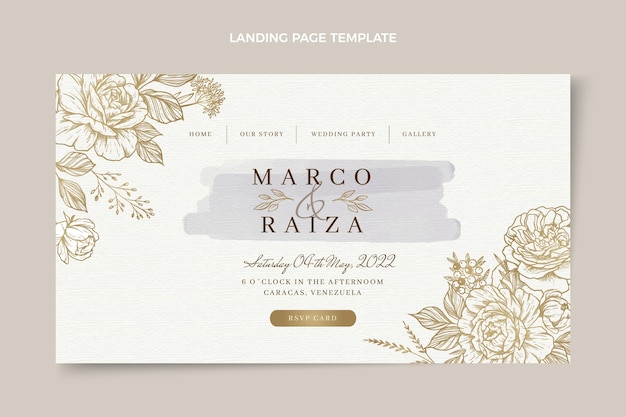 Free vector watercolor hand drawn wedding landing page