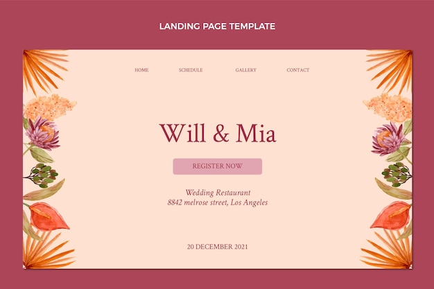 Free vector watercolor hand drawn wedding landing page