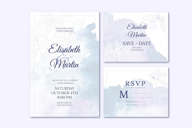 Watercolor hand drawn wedding stationery collection