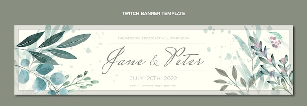 Watercolor hand drawn wedding twitch banner