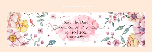 Watercolor hand drawn wedding twitch banner