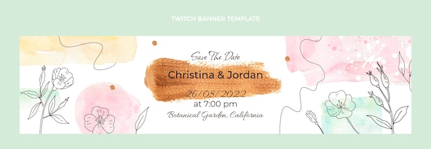 Watercolor hand drawn wedding twitch banner