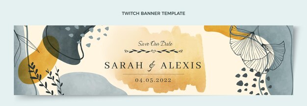 Watercolor hand drawn wedding twitch banner