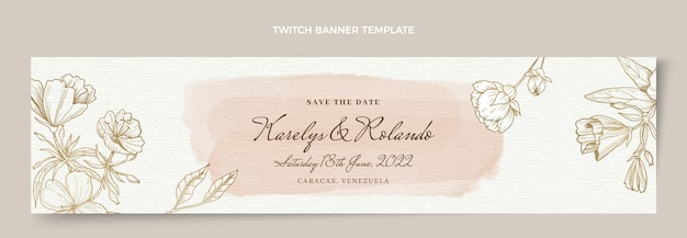 Free vector watercolor hand drawn wedding twitch banner