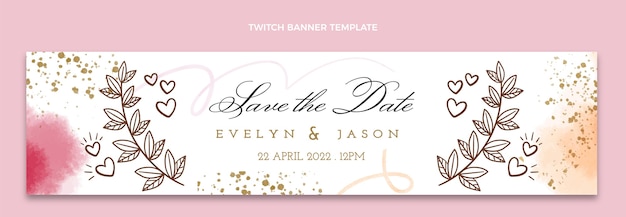 Watercolor hand drawn wedding twitch banner