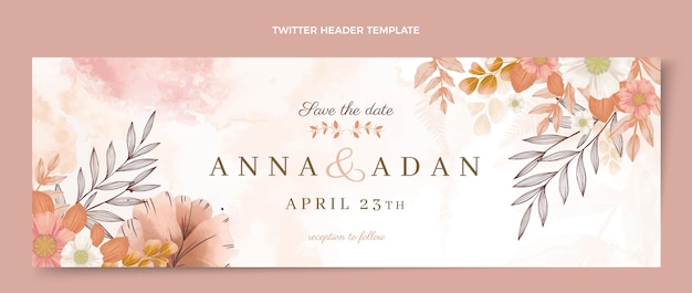 Watercolor hand drawn wedding twitter header