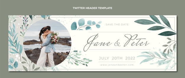 Free vector watercolor hand drawn wedding twitter header