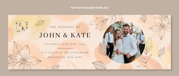 Watercolor hand drawn wedding twitter header