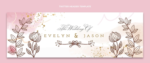 Free vector watercolor hand drawn wedding twitter header