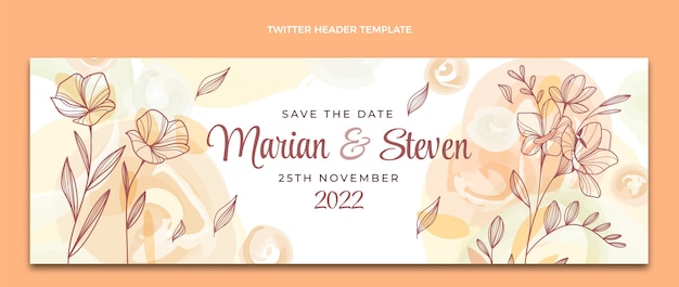 Watercolor hand drawn wedding twitter header