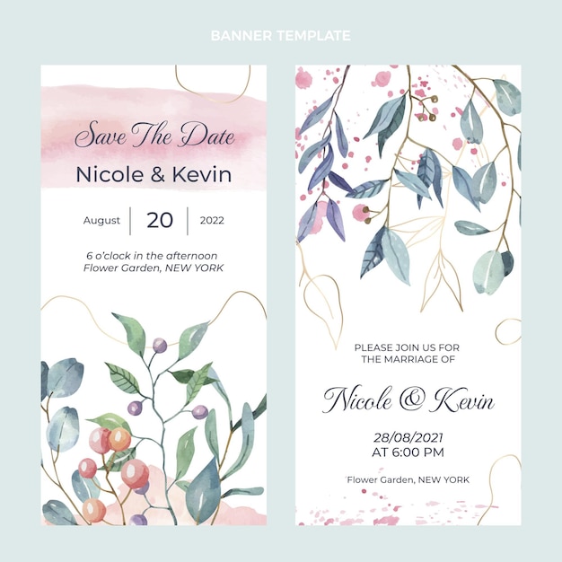 Free vector watercolor hand drawn wedding vertical banners