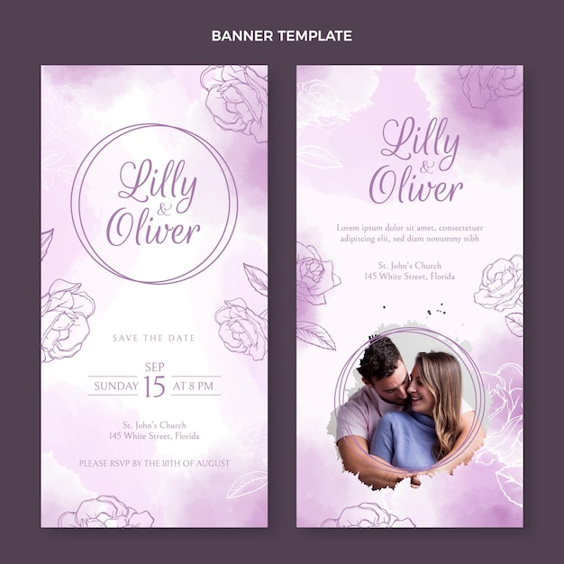 Free vector watercolor hand drawn wedding vertical banners