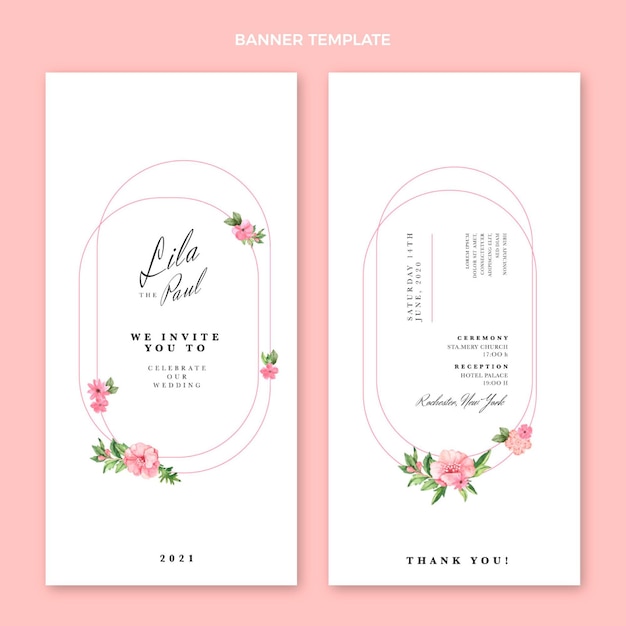 Free vector watercolor hand drawn wedding vertical banners