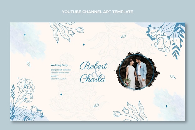 Watercolor hand drawn wedding youtube channel art