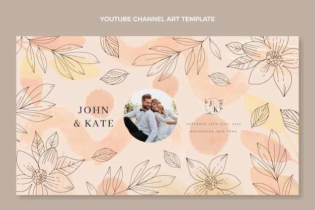 Free vector watercolor hand drawn wedding youtube channel art