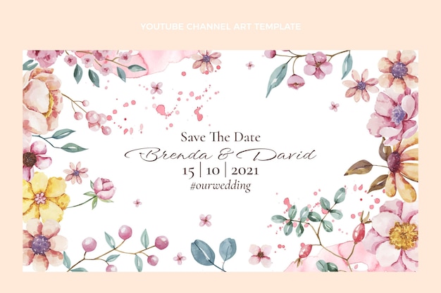 Free vector watercolor hand drawn wedding youtube channel