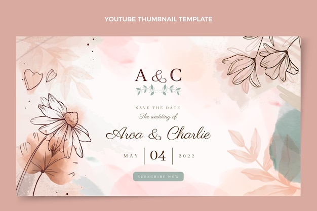 Free vector watercolor hand drawn wedding youtube thumbnail