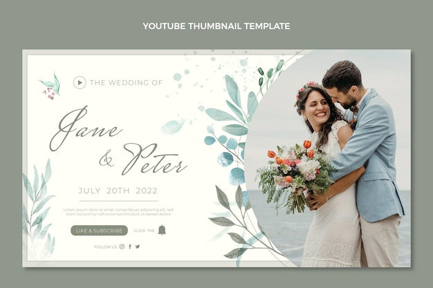 Free vector watercolor hand drawn wedding youtube thumbnail