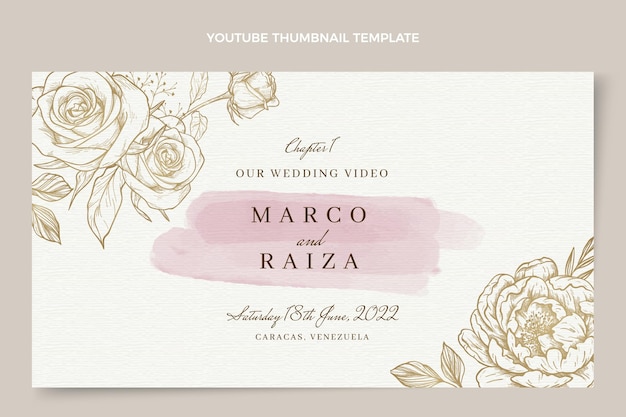 Free vector watercolor hand drawn wedding youtube thumbnail