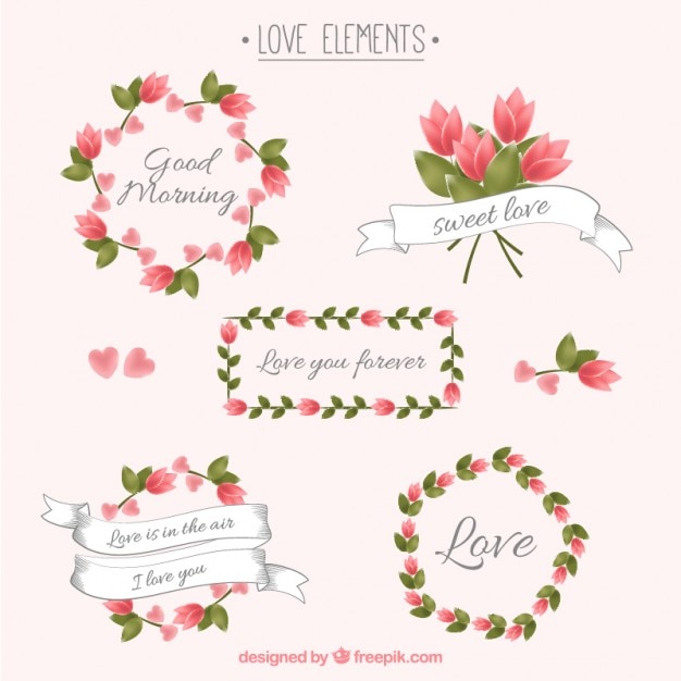 Free vector watercolor hand painted love elements