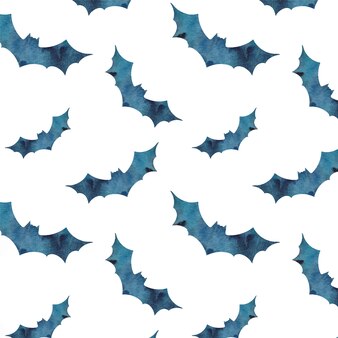 Watercolor hand painted seamless pattern with bat silhouette