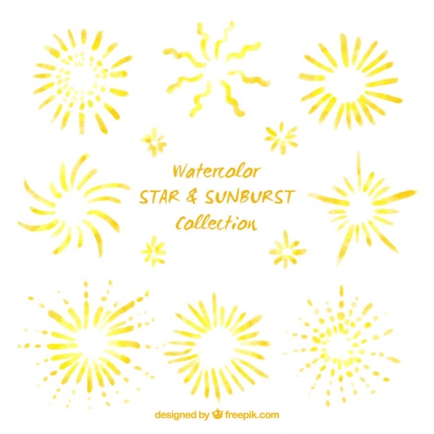 Free Vector watercolor hand painted stars & sunburst