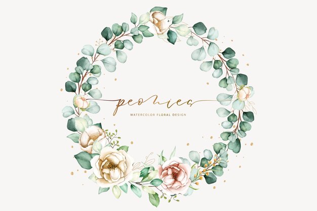 Watercolor hand painting wreath of peony