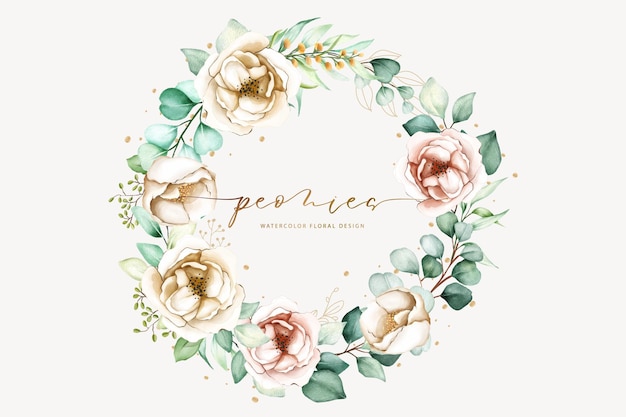 Watercolor hand painting wreath of peony