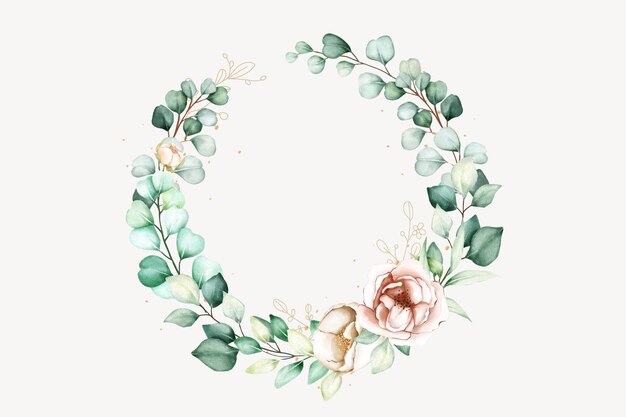 Watercolor hand painting wreath of peony