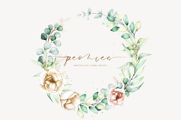 Free vector watercolor hand painting wreath of peony