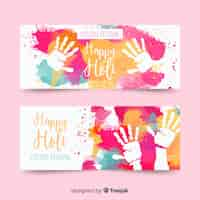 Free vector watercolor hands holi template banner