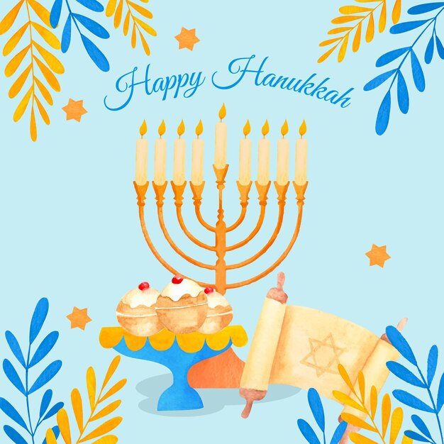 Free Vector watercolor hanukkah concept