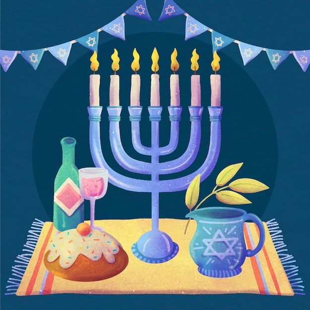 Vettore gratuito illustrazione dell'acquerello di hanukkah