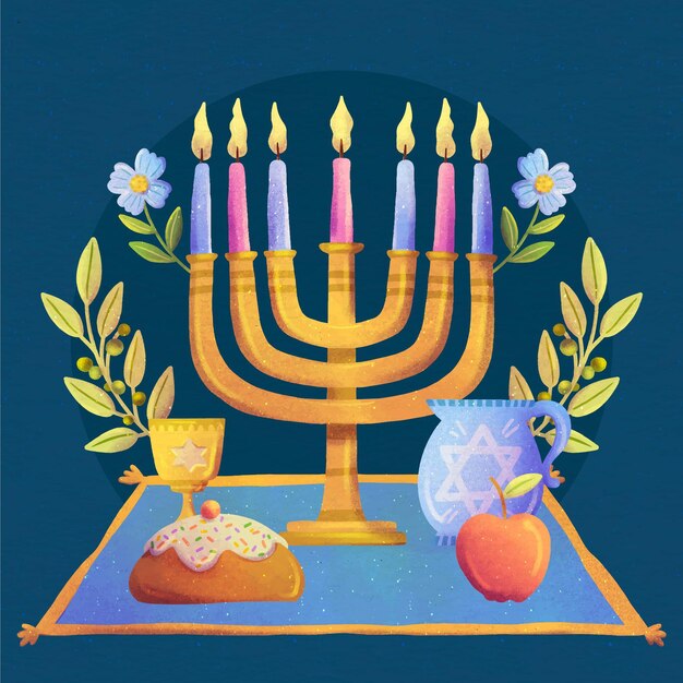 Watercolor hanukkah illustration