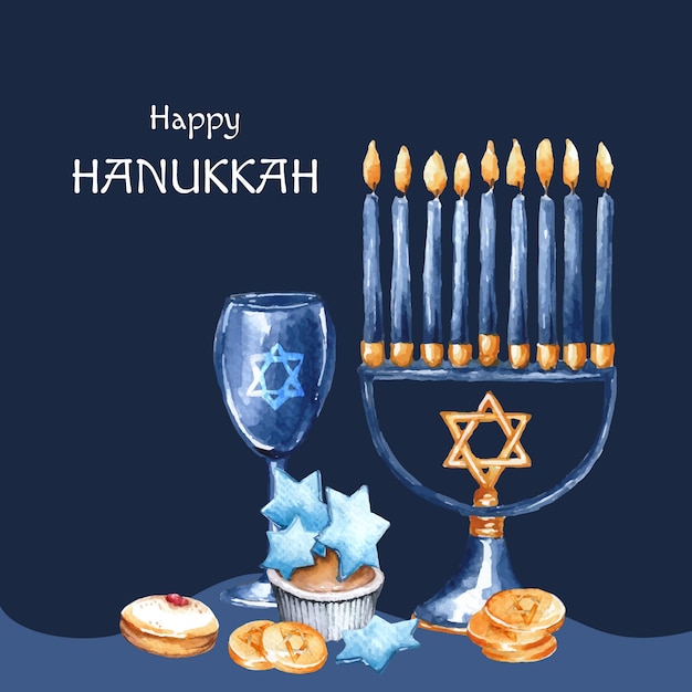 Vettore gratuito illustrazione ad acquerello di hanukkah