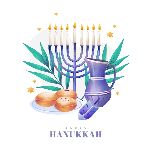 Vettore gratuito illustrazione dell'acquerello di hanukkah